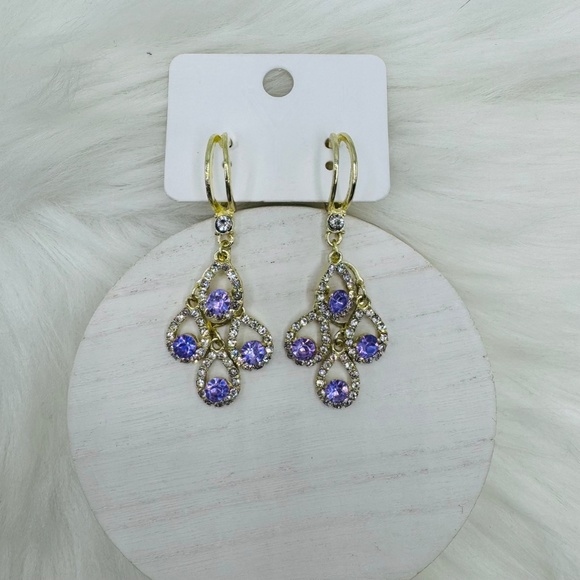 Purple Fashionable Zirconia Water Drop Earrings - Picture 2 of 4